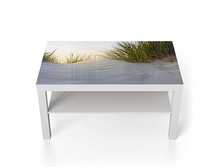 DEQORI Glastisch weiß groß 90x50 cm Motiv Düne mit Dünengras ausgefallener Beistelltisch aus Glas Hochglanz Couchtisch fürs Wohnzimmer moderner Couch Tisch mit Design