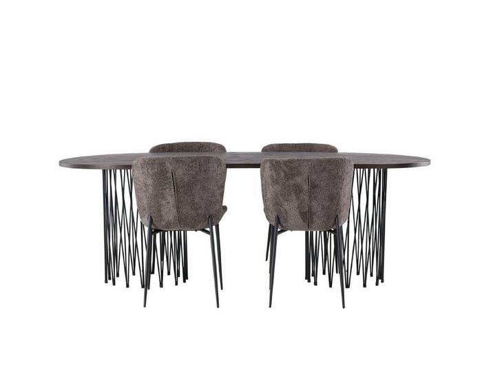 ebuy24 Essgruppe Stone Essgruppe Esstisch Mokka 4 Stühle Bouclé bra, (5-tlg)