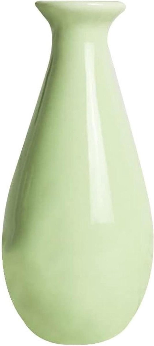Groene Keramische Vaas met Elegante Flesmond, Hoogte: 10,5 cm