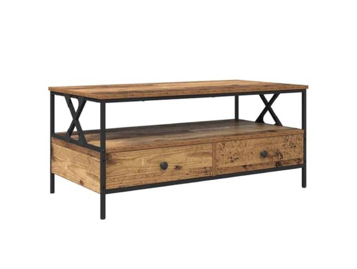 IBUQDDV Couchtisch Altholz 100 x 51 x 45 cm Holzwerkstoff Rechteckige Form, Regalböden, Stauraum für Magazine und Bücher, für Wohnzimmer und soziale Räume