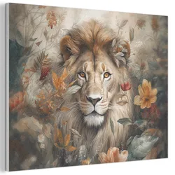 AKUSTIKBILD Löwe - Wildtiere - Pflanzen - Natur - Blumen Wanddeko 70x50 cm