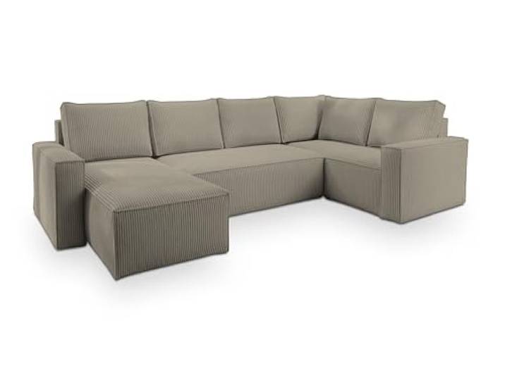 Masseno Ecksofa Norena R-S mit Schlaffunktion U-Form, Moderne Sofa mit Bettkasten, Wohnzimmersofa, Couch, Soffa, Bettsofa, Couchgarnitur- Beige, POSO 02