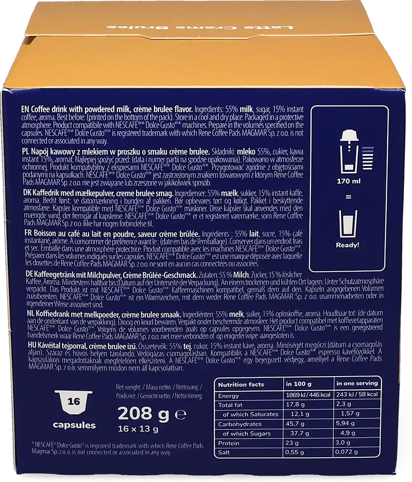 Senso Nocturno   Latte Creme Brulee - 16 Capsules de café pour Dolce Gusto - Latte - Café Crème brûlée - Compatible Dolce Gusto