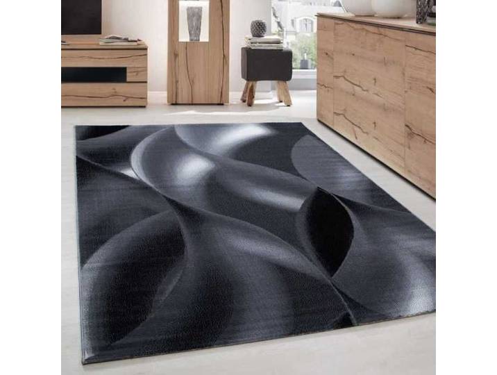 TapisTrend Tapis design Noir 80 x 300 cm salon moderne designe motif des vagues courte pile