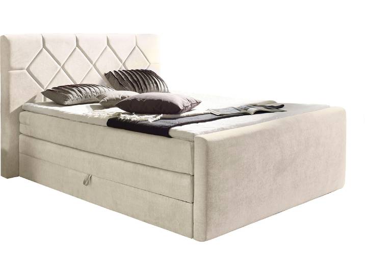 Boxspringbett HOME AFFAIRE Atlanta , beige (creme), B:140cm L:221cm, Kunststoff, Massivholz, Stoff, Komplettbetten, Boxspringbett, inklusive Topper und Bettkasten