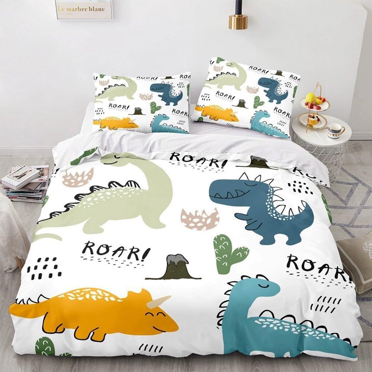 Dinosaurus Beddengoed Set voor Kinderen met Kleurrijk Cartoon Dekbedovertrek