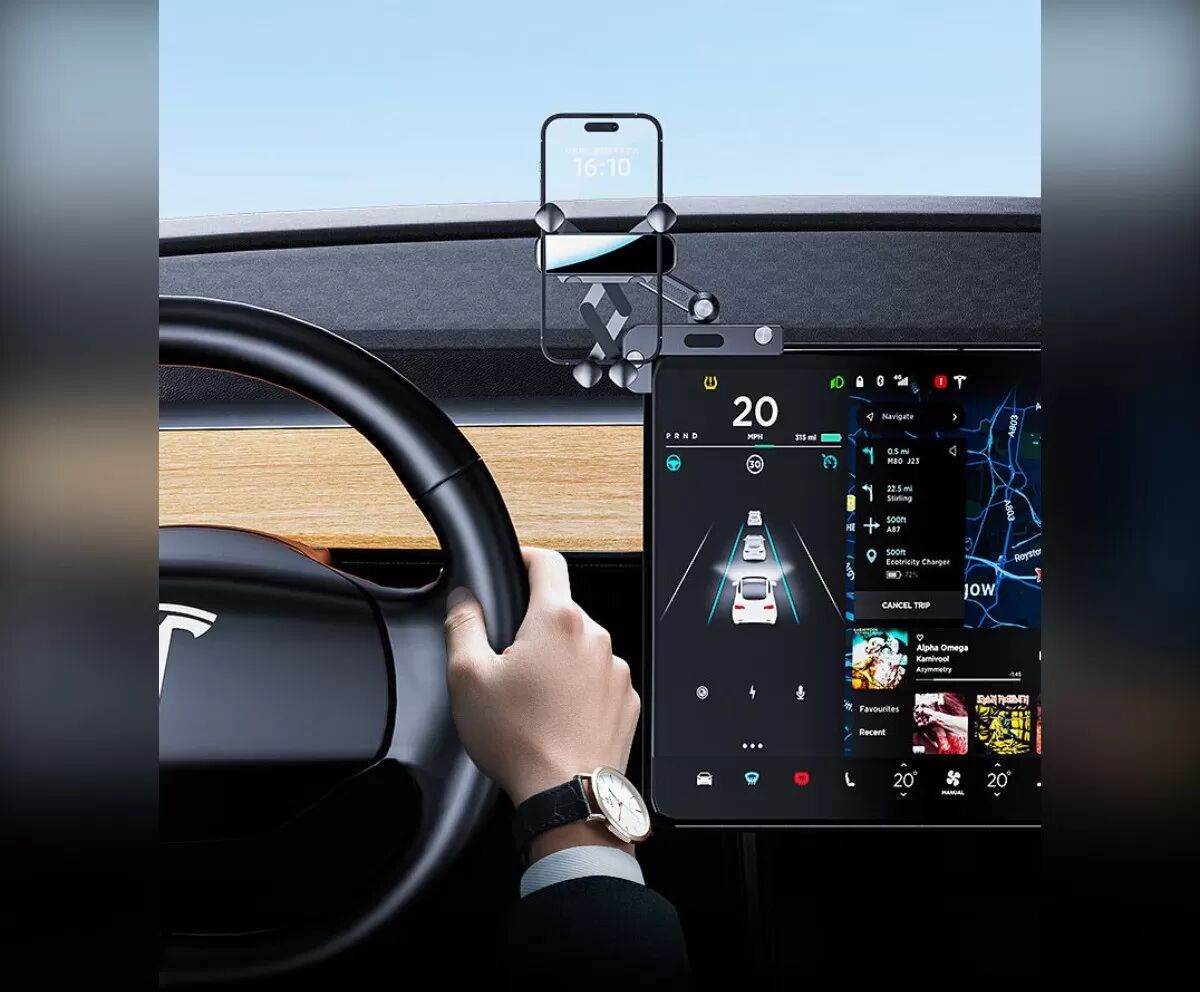 INF Einteilige Schwerkraft-Bildschirmhalterung kompatibel mit Tesla – 180° verstellbar, OEM 1:1 Passform, verdeckte
