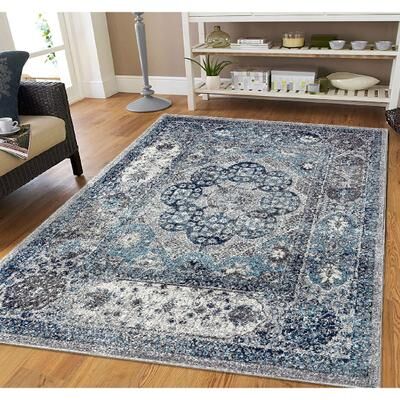 Amer Rugs Aurelia Yuni Gray/Blue Bordered Area Rug