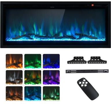 Costway Electric Fireplace in-Wall Recessed with Remote Control and Adjustable Color and Brightness-42 inches