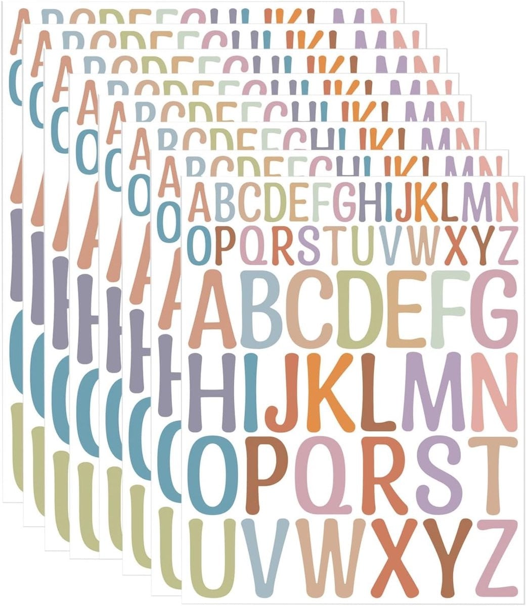 8 Vel Kleurige Zelfklevende Letter Stickers met 416 Waterdichte Letters voor Scrapbooking, Knutselen en Posters