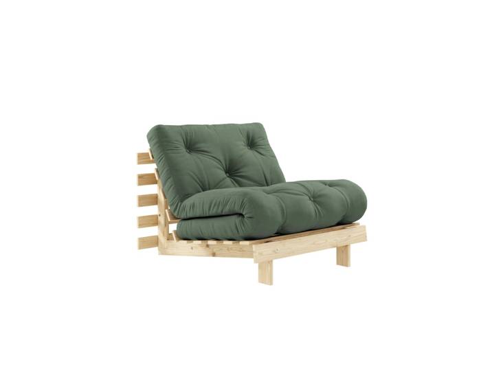 Canapé convertible en pin massif avec futon kaki 90x200