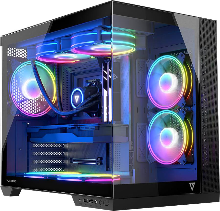 Modecom Volcano Panorama Apex ARGB computerbehuizing, Midi Tower, grijs, met 7 ARGB ventilatoren en panoramisch glazen zijpaneel