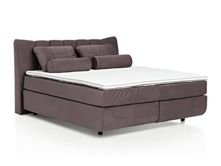 Mivano Boxspringbett Free/Komfortables Bett in Schwebe-Optik mit Durchgehender Matratze (H3) und Topper Premium/Liegefläche 140 x 200 / Liegehöhe 60 cm/Velours, Hellbraun