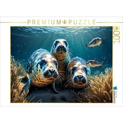 CALVENDO Puzzle Seehunde in ihrem Unterwasserrevier | 1000 Teile Lege-Größe 64x48cm Foto-Puzzle für glückliche Stunden
