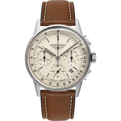 Chronograph BAUHAUS "G38", braun (braun, beige), Armbanduhren, Herren, silberfarben, Chronograph, Quarzuhr, Armbanduhr, Herrenuhr, Made in Germany, Lederarmband, analog