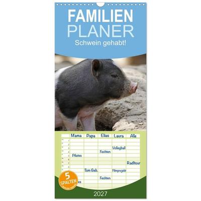 Familienplaner 2027 - Schwein gehabt! mit 5 Spalten (Wandkalender, 21 x 45 cm) CALVENDO