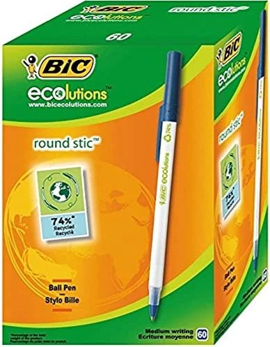 BIC Kugelschreiber Round Stic ECOlutions transparent Schreibfarbe blau, 60 St.