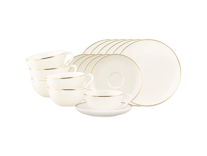 Geschirr-Set SELTMANN WEIDEN Tee-Set Savona Goldlinie 18er Set creme , beige (creme), 18, Porzellan, Geschirr-Sets, Geschirr-Set, Spülmaschinenfest, Mikrowellensicher, Ofenfest