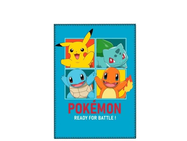Pokemon fleece plaid Pikachu, Squirtle, Charmander & Bulbasaur - 100 x 140 cm