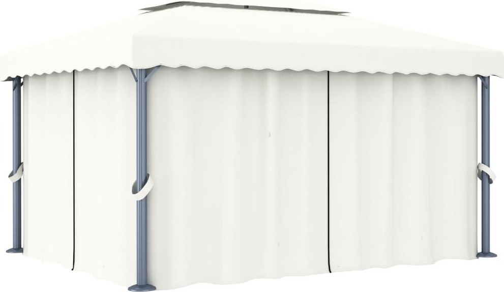 The Living Store Pavillon mit Vorhang 4x3 m Cremeweiß Aluminium