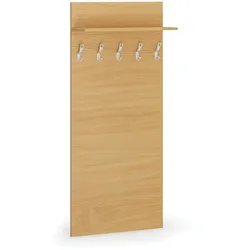 Garderobenwand HORIZONT, 5 Kleiderhaken, Ablage, Holzstruktur horizontal, Buche