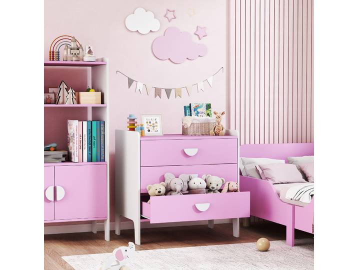 AIYAPLAY Commode Enfant 3 Tiroirs Rose 60x40x60 cm