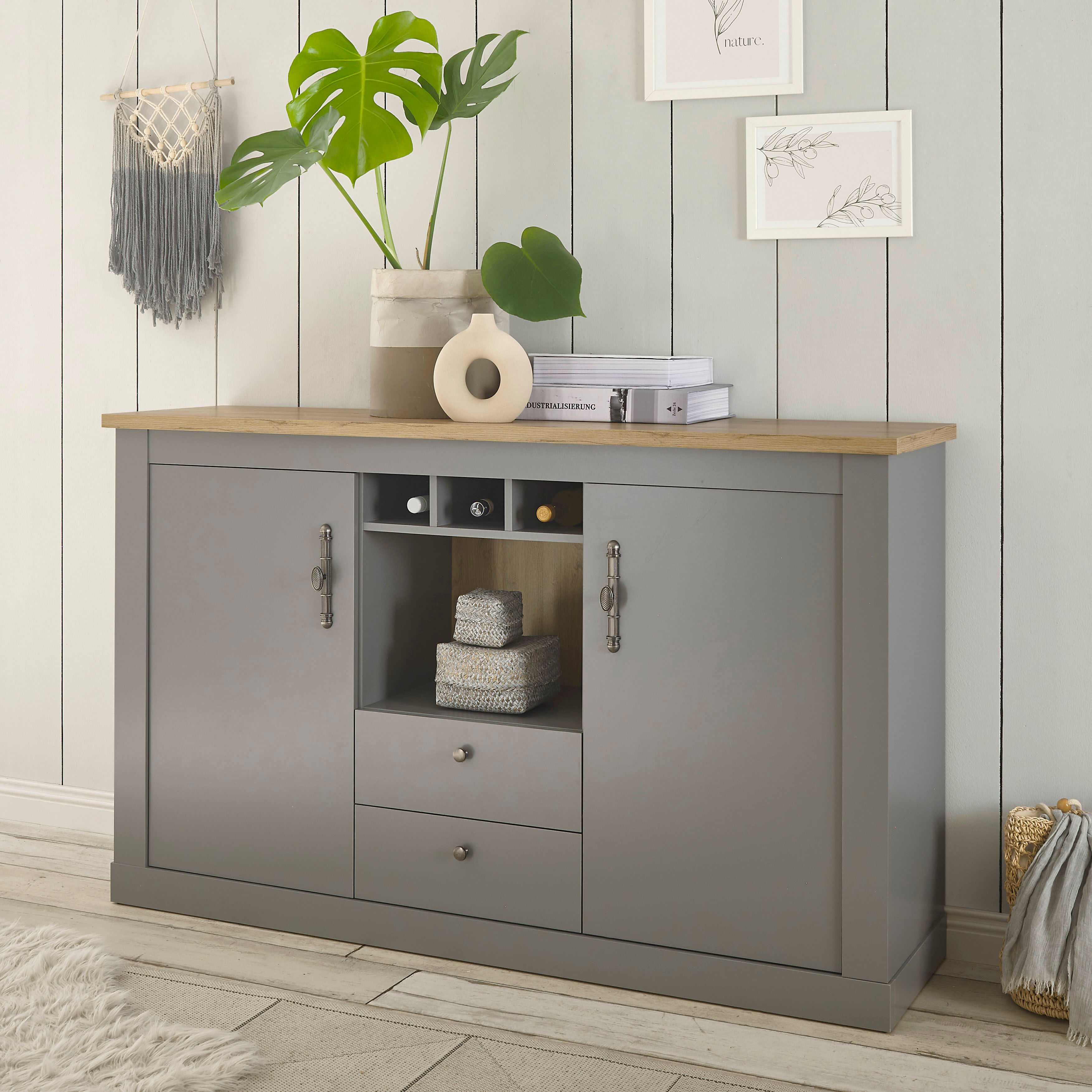 Sideboard HOME AFFAIRE "CHAMBORD", grau (lichtgrau), B:166cm H:100cm T:44cm, Sideboards, Sideboard, Breite ca. 166 cm