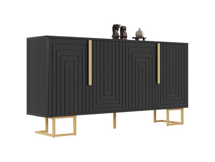 Buffet commode dispose d'un design géométrique unique et de poignées et de pieds dorés pour une sensation élégante (noir)