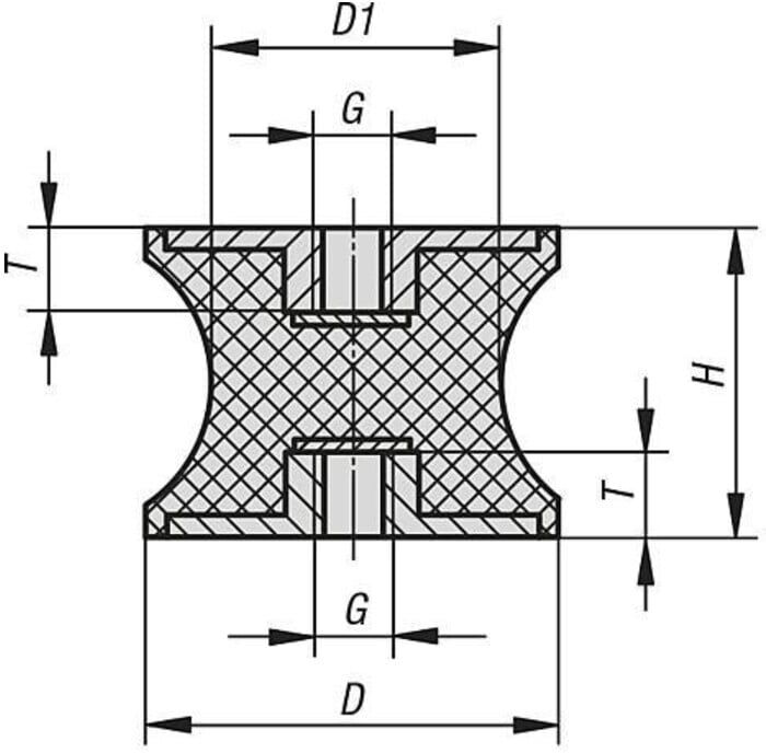 KIPP Gummipuffer Typ CT tailliert M08 Ø40 H30 Stahl Elastomer (K0570.04003057)