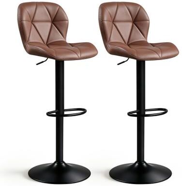 Costway Set of 2 Upholstered Swivel Bar Stools with Adjustable Height and Curved Backs-Brown