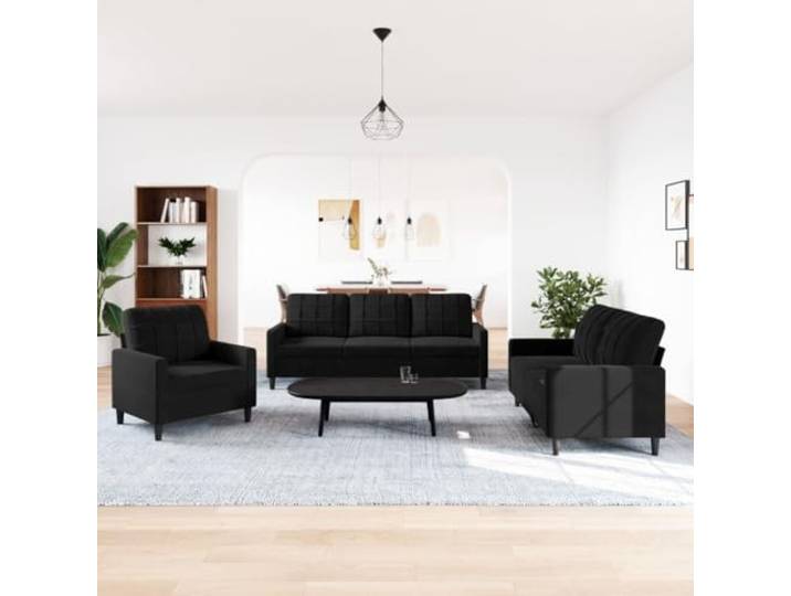 KTHLBRH 3-teiliges Sofaset aus schwarzem Samt Gestell aus Metall, Füllung aus Schaumstoff, 1-2-3-Sitzer-Sofa, Verwendung im Wohnzimmer