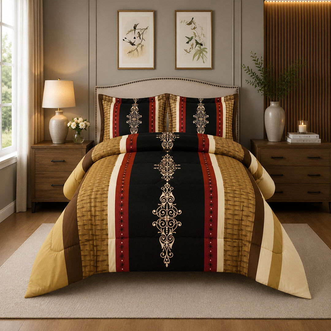 Textile Home Brown Trendy Printed Bedspread Floral Design Quilted with Pillow Shams Brown Single Bedspread + 1 Standard Sham