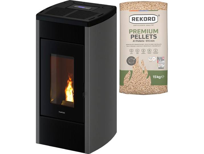 Pelletofen FREEPOINT Duke 14 raumluftunabhängig , schwarz, Kaminöfen, Pelletofen, Zweifach kanalisierbare Warmluft, WIFI inklusive