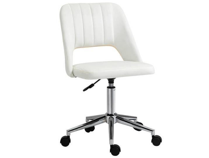 Vinsetto Bürostuhl Drehstuhl Jakobsmuschel-Form verstellbar Samtartiges Polyester, Creme, Metall, Füllung: Schaumstoff, 60x91x49 cm, Büromöbel, Bürostühle, Drehstühle
