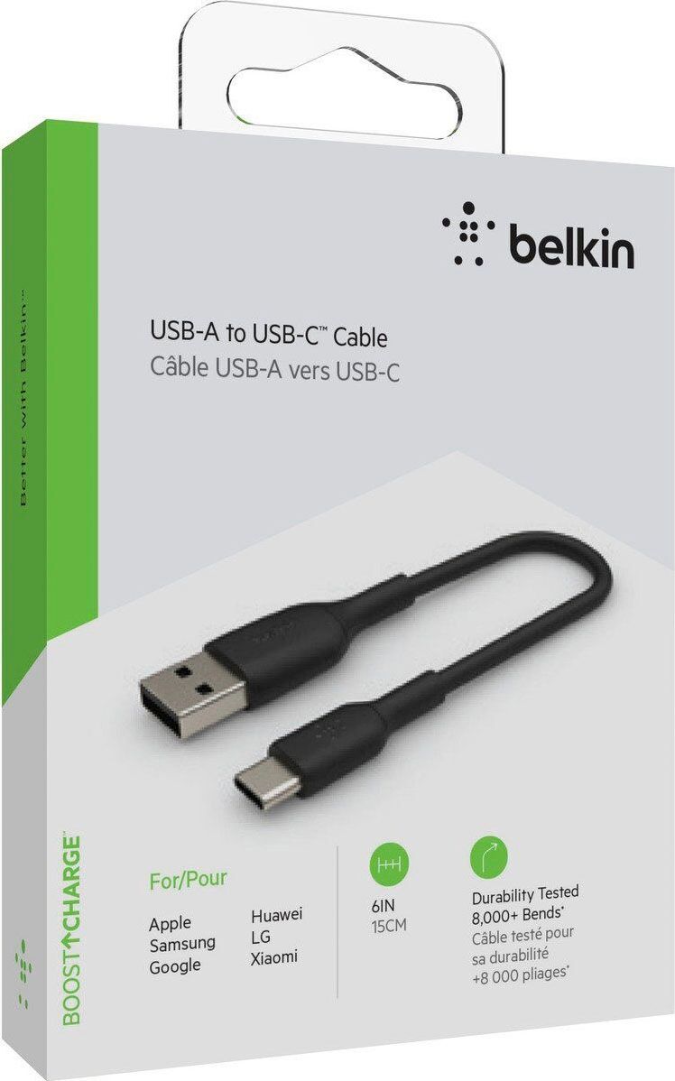 Belkin USB-Kabel "BoostCharge USB-C/USB-A Kabel PVC, 15cm", schwarz, 15cmcm, Kabel, USB-Kabel