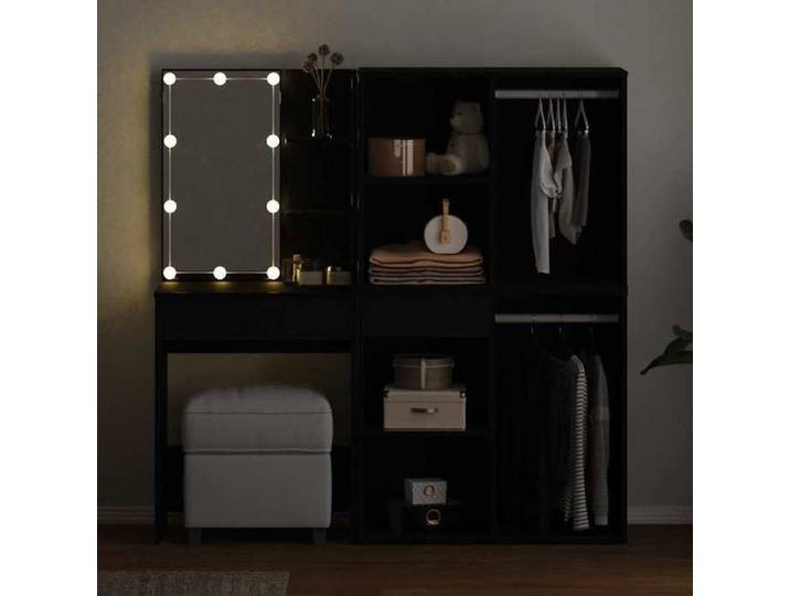 Black Week  Coiffeuse pour Femmes - BURKE - LED - Chêne noir 140x40x140 cm - CC39