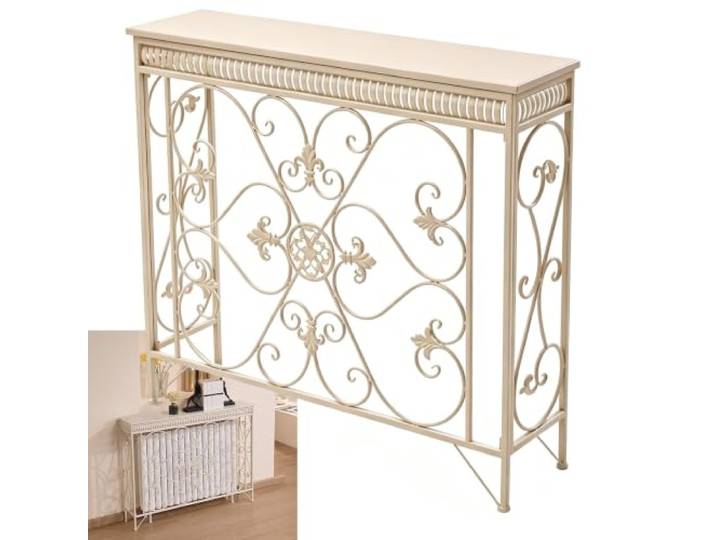 Heizkörperablage, Heizkörperverkleidung aus Schmiedeeisen, Konsolentisch Keine Montage Erforderlich, 50 Kg Tragfähigkeit, Geeignet für Eingangsbereich, Wohnzimmer(Beige,120x90x24cm/47x35x9in)