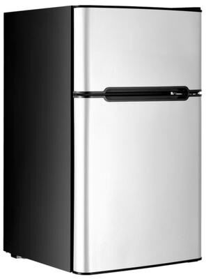 Costway 3.2 cu ft. Compact Stainless Steel Refrigerator-Gray