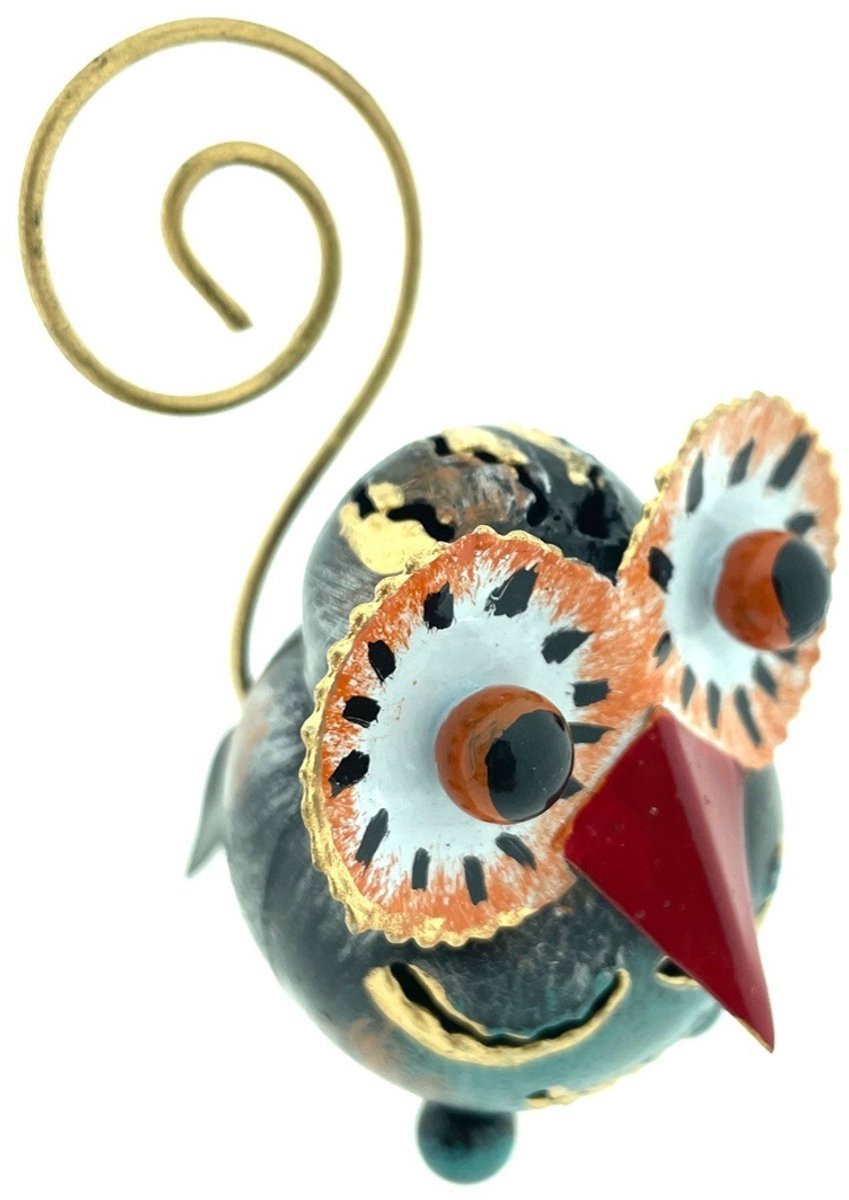 Uil Ollie decoratief metalen beeldje oranje/zwart voor op tafel
