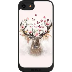 Nivocase Handyhülle für Apple iPhone 8 Hülle NIVOpure Case Schwarz Blumen Hirsch Tiere (Apple iPhone 8), Smartphone Hülle, Schwarz