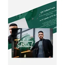 Einladungskarten zum Geburtstag selbst gestalten mit Spruch und Fotos im Onlinedesigner bei Meine-Kartenmanufaktur.de