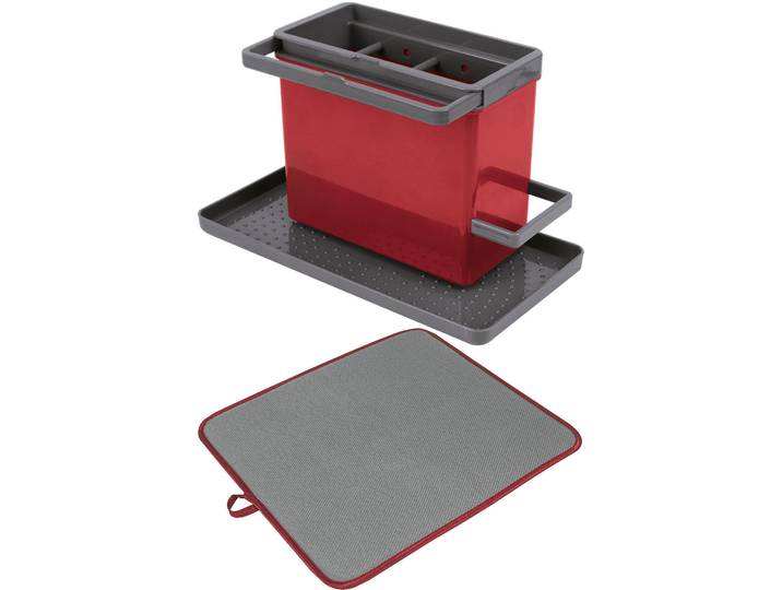 Geschirrständer METALTEX, rot (rot, grau), B:24cm H:14cm T:13cm, Metall, Geschirrständer, Geschirrständer