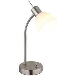 LED Tischleuchte Beistelllampe Leselampe Nickel matt Glas opal Flexo H 33 cm