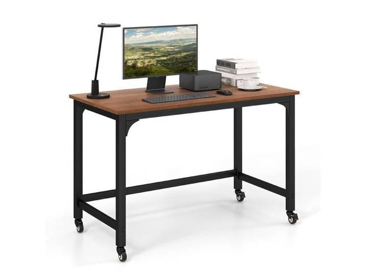 COSTWAY Bureau Informatique à Roulettes Table d'Ordinateur Industrielle Mobile avec Cadre en Métal Charge Max 95kg 120x60x76 cm