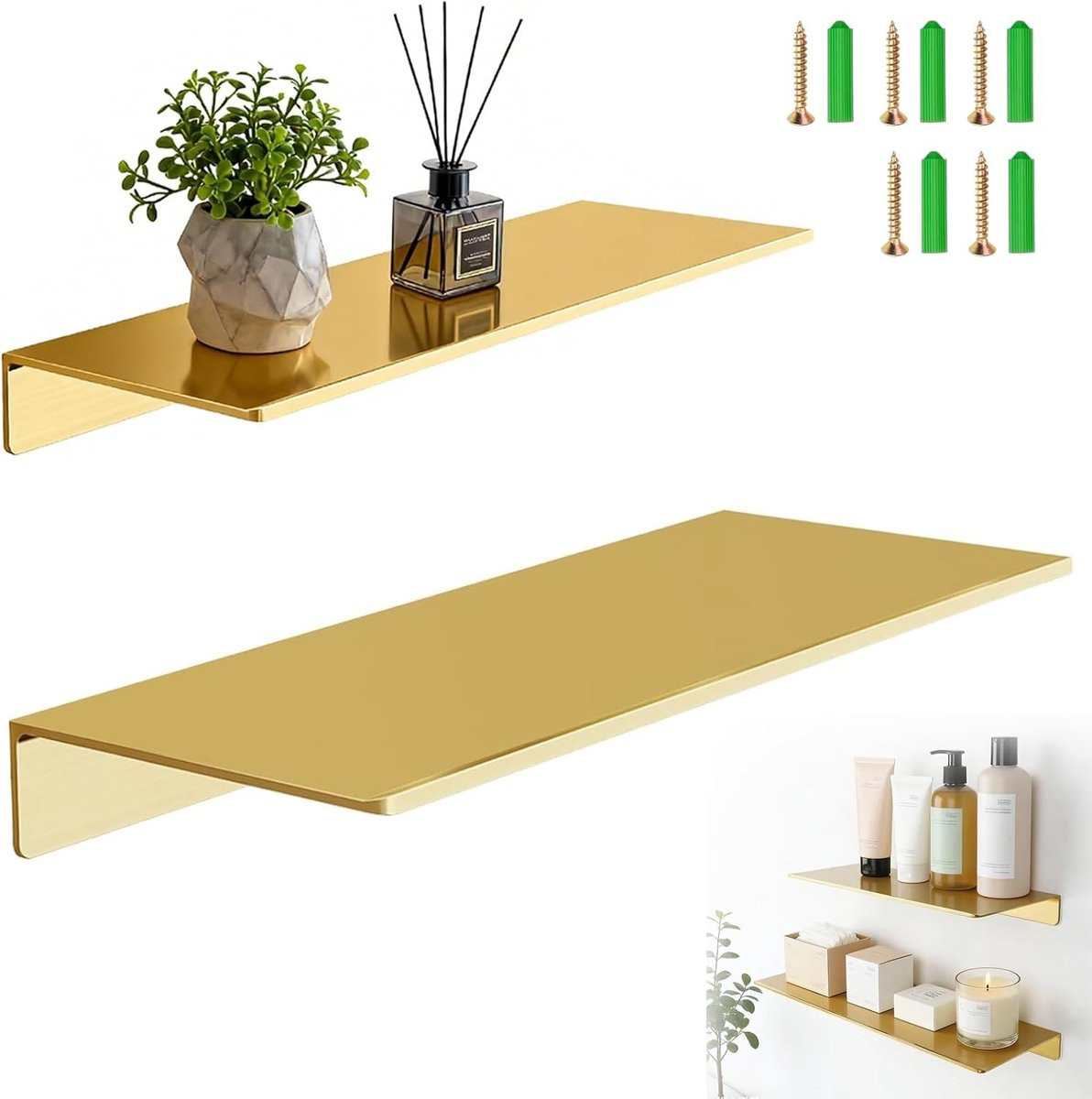 Set van 2 Decoratieve Zwevende Wandplanken voor Woonkamer, Badkamer en Keuken