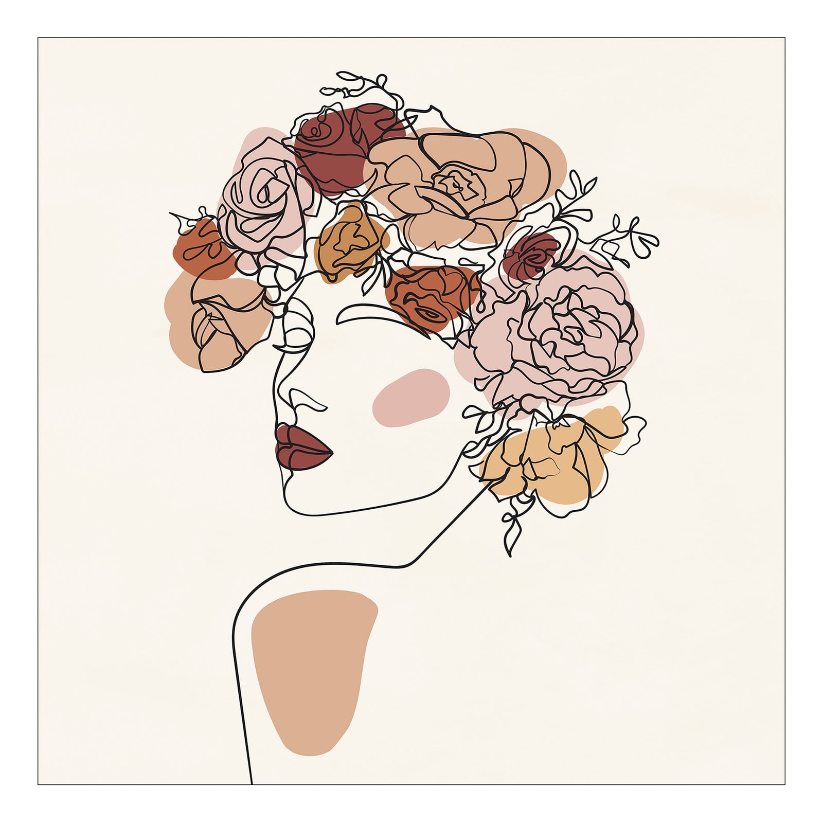 home24 Flowers On The Head glazen afbeelding bruin/beige/multicolor 30 x 30 x 1 cm