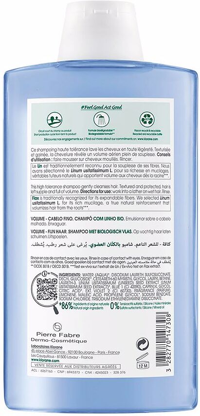 Klorane Volume Shampoing Lin Bio 400 ml