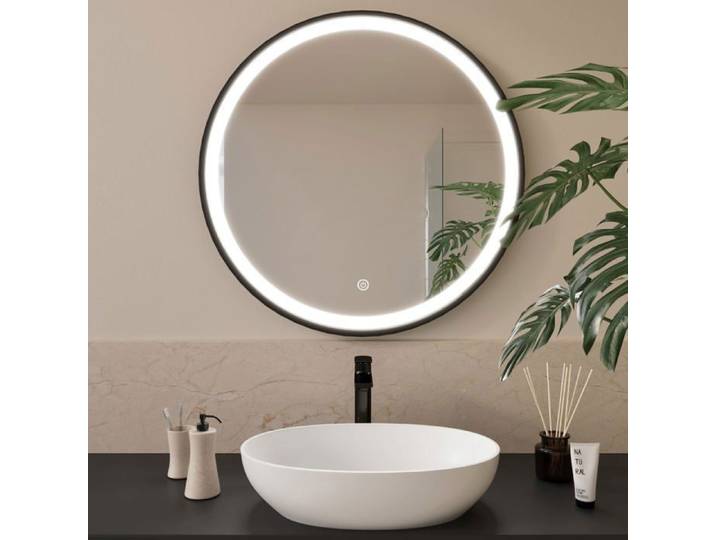 LOMAZOO Miroir salle de bain 80 cm anti-buée avec LED noir rond - Florence