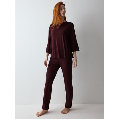 Schlafanzug TRIUMPH "Amourette PK LSL", Damen, Gr. 46, Single Jersey, braun (claret), Single Jersey, Obermaterial: 94% Modal, 6% Elasthan, Homewear-Sets Schlafanzug, seidig - weich mit Stretch