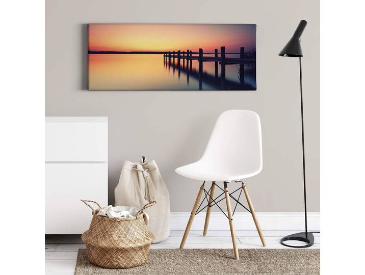 Impression sur toile Lonely Bridge Polyester PVC / Épicéa Orange 100 x 40cm